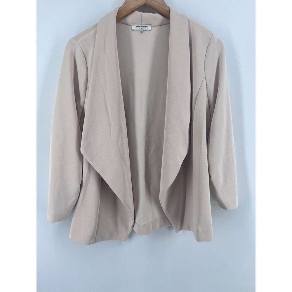 Blush Beige Draped Open Front Blazer Ruched 3/4 Sleeve MP Professional Business